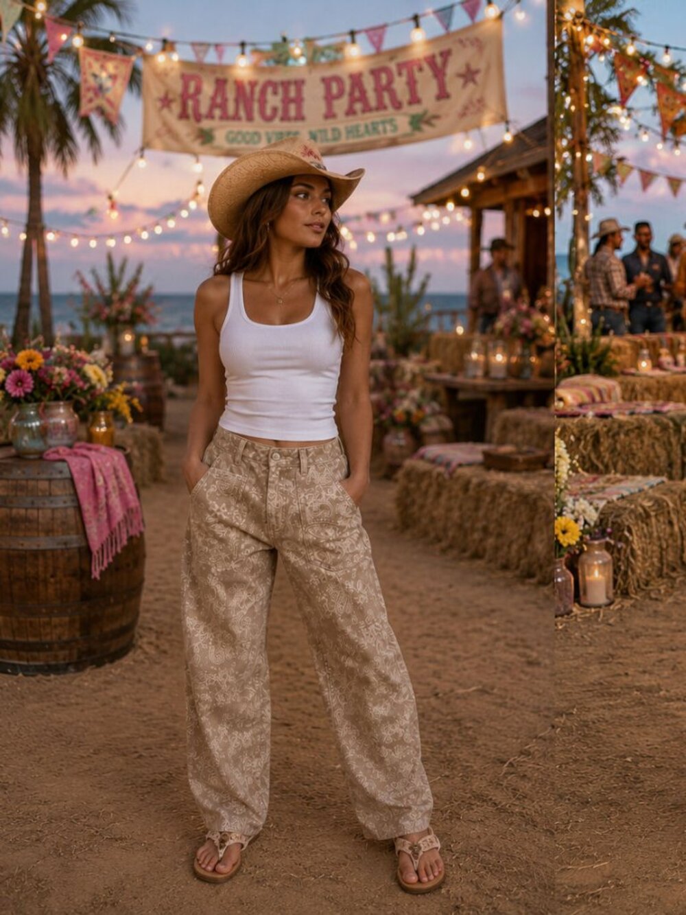 LOVEIMGS‎ BANDANA BARREL JEANS TAN NWT